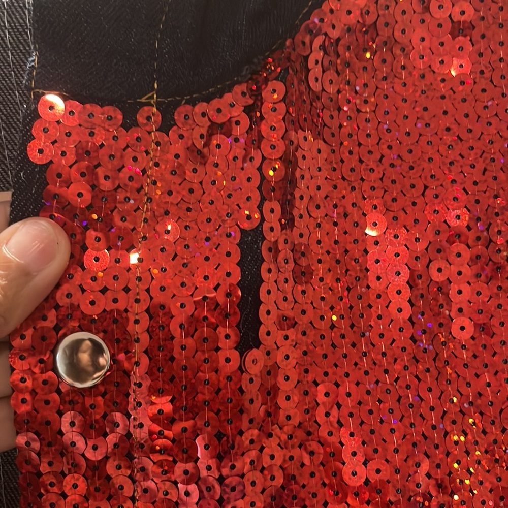 Callie Lives Celebration: Multi-Color Block Sequin Denim Jean Jacket M/L/XL - Picture 12 of 12